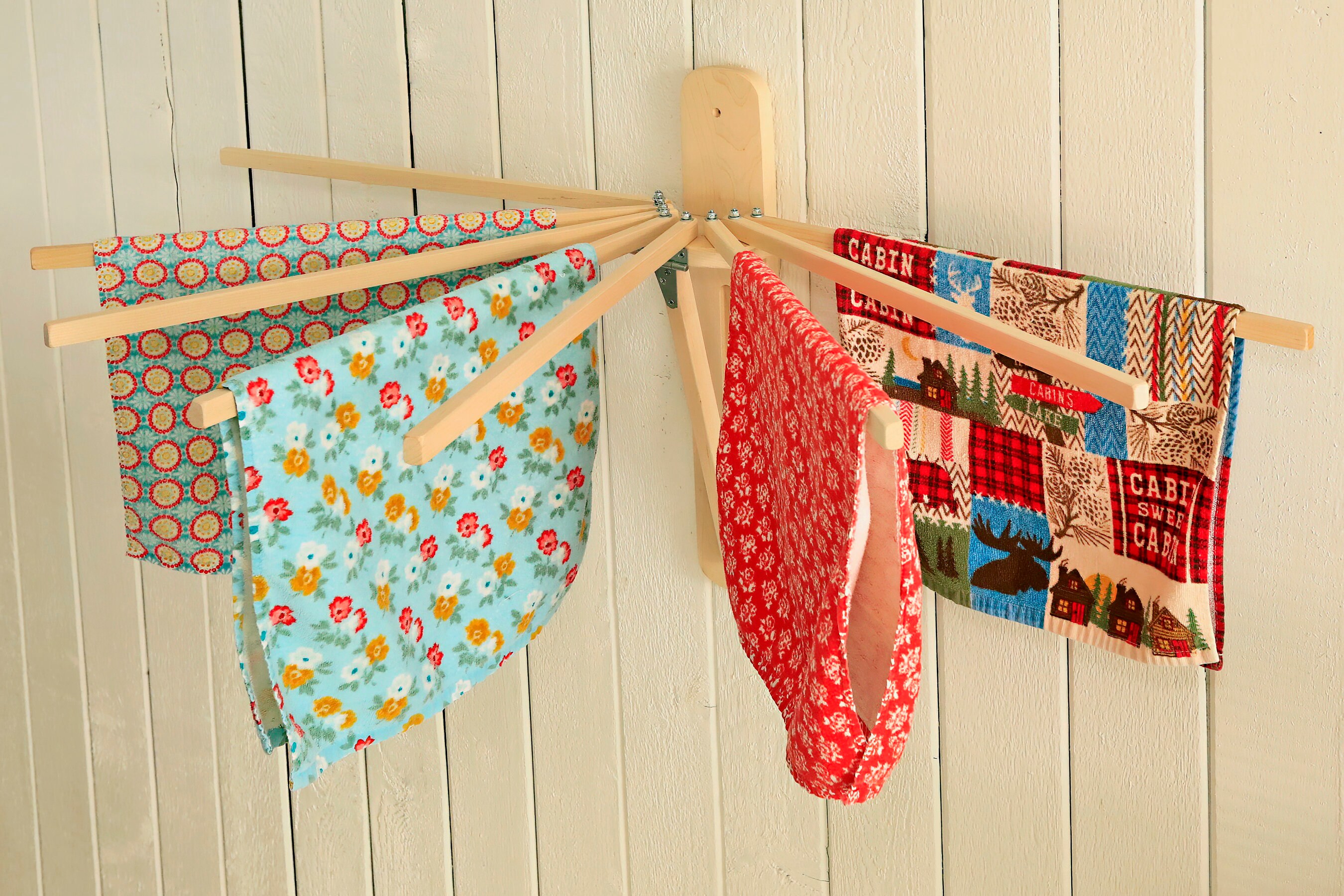 Clothes Drying Rack Wall Mounted 8 Arm Wooden Maple Foldable Etsy