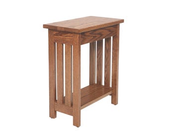 Handmade Amish Oak End Table: Narrow Mission Style Plant Stand