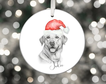 personalised Christmas tree ornament, Labrador tree ornament, personalised dog Santa bauble, yellow Labrador tree decoration