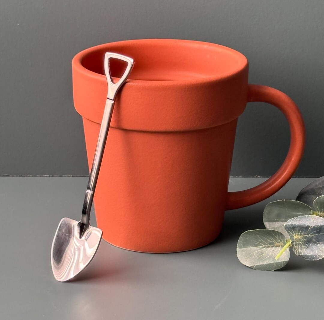 Mug Pot Terracotta Plant Pot Inspired Mug and Spade Shaped Spoon , Non ...