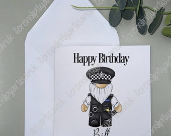 Personalised policeman gonk , police woman gonk  gifts, beer stein, coaster, mug and greeting card
