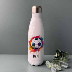 Personalised football insulated bottle, personalised footie bowling bottle, insulated bottle, splash football bottle, hot or cold drinks