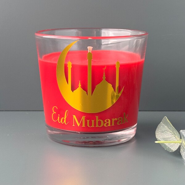 EID Mubarak scented candle, Eid red berry scented candle with metallic Eid Mubarak print