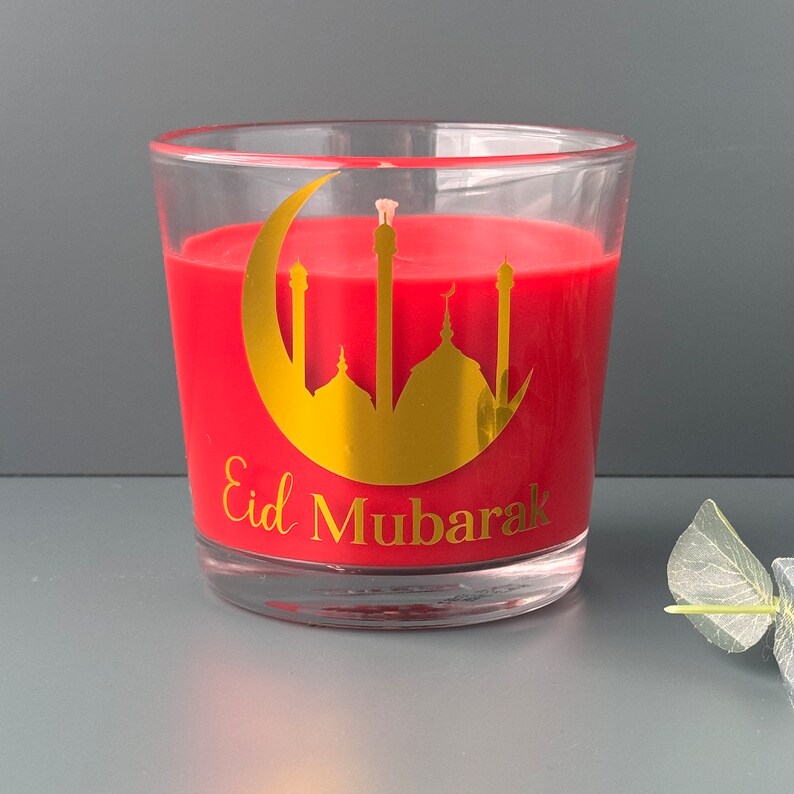 EID Mubarak scented candle, Eid red berry scented candle with metallic Eid Mubarak print image 1