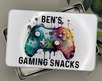 personalised gamer snack tin, Games controller, rainbow controller treat tin, snack tin , keepsake tin etc., gamer gifts, gamer snack tin