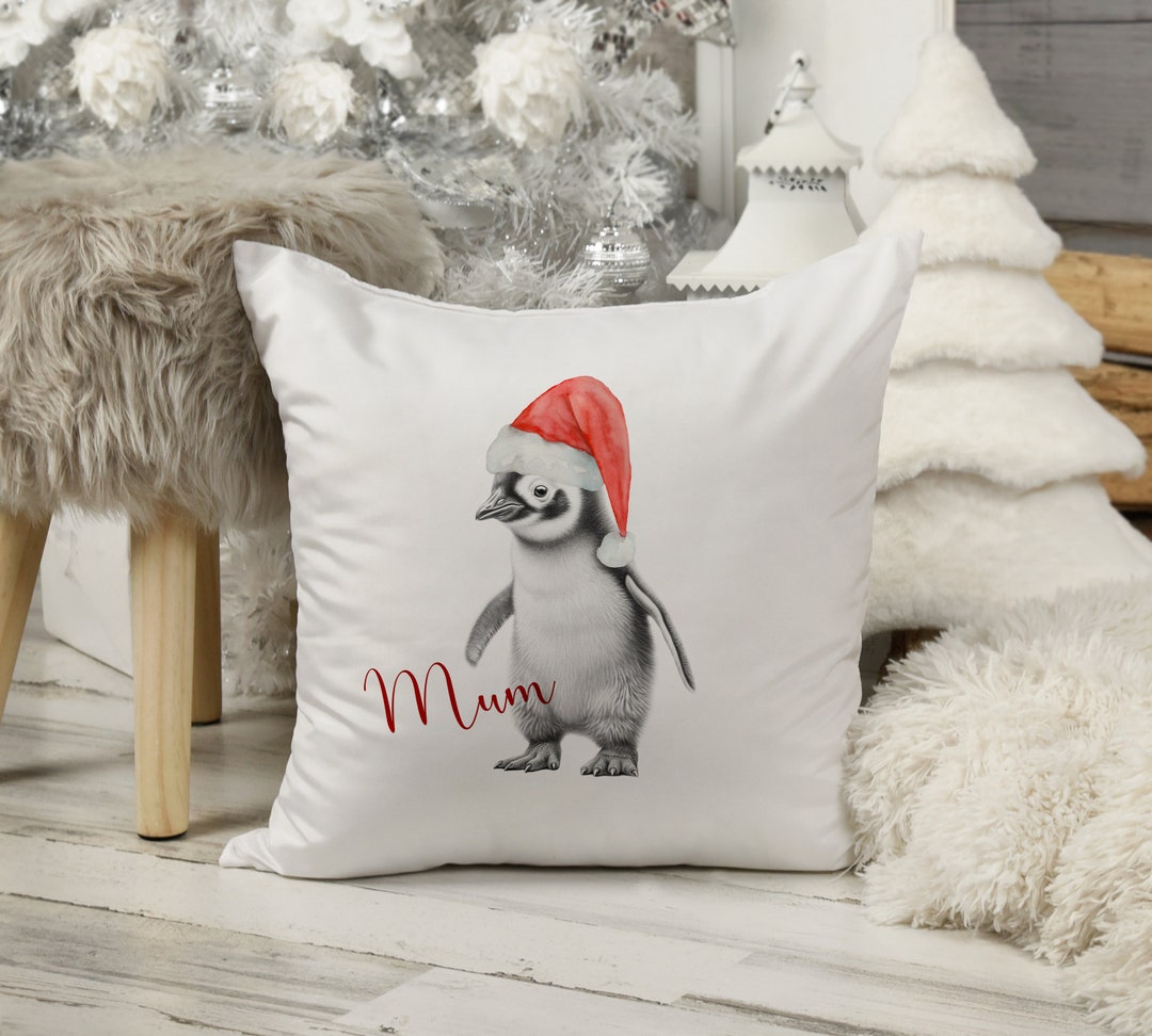 Personalised Penguin Cushion Christmas Cushion Penguin Santa Etsy