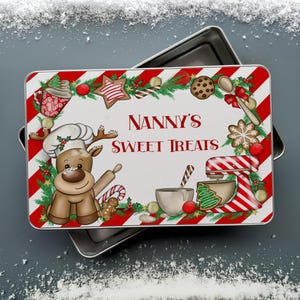 personalised Christmas treat tin, snack tin, reindeer tin, personalised reindeer Christmas tin, gift tin, Christmas Eve, your custom text
