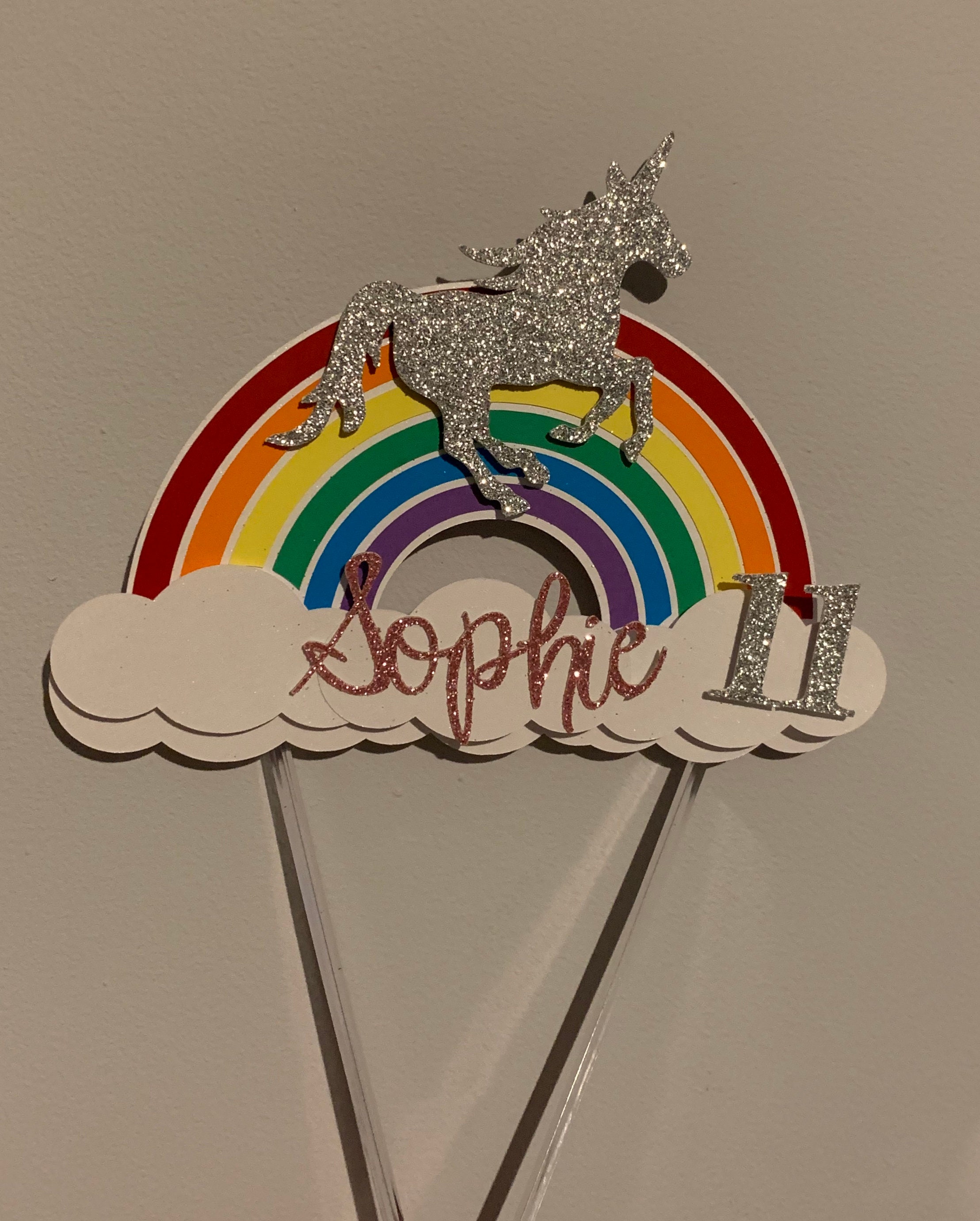 rainbow unicorn cake topper choice of colour for unicorn etsy