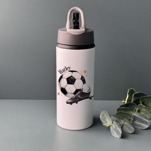 Personalised football flip straw bottle, personalised footie bottle, gold or silver stars football bottle, cold drinks, metal bottle