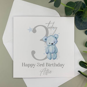 Teddy bear birthday card, 1st birthday card, 2nd birthday card, 3rd birthday card. Brown Teddy bear, pink teddy bear, blue teddy bear card