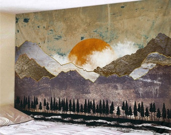 sunset mountain tapestry