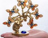 Elephant Butterfly Tree Figurine Blue Evil Eye Tree for Good Luck Wealth Feng Shui Gift Home Decor