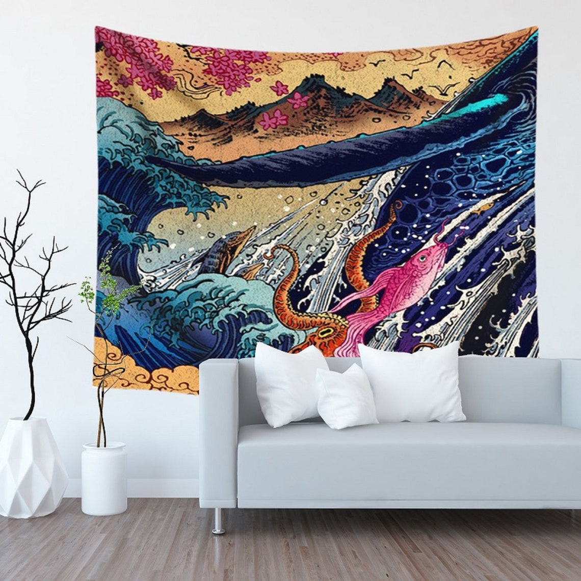 Ocean Wave Tapestry Sunset Tapestry 3D Great Wave Tapestry Etsy