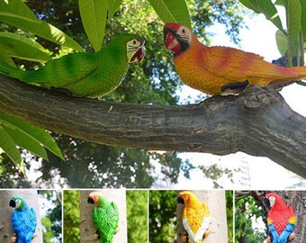 Simulation Parrot Birds Sculpture Cute Wall Hanging Resin Crafts Tree Decor 
