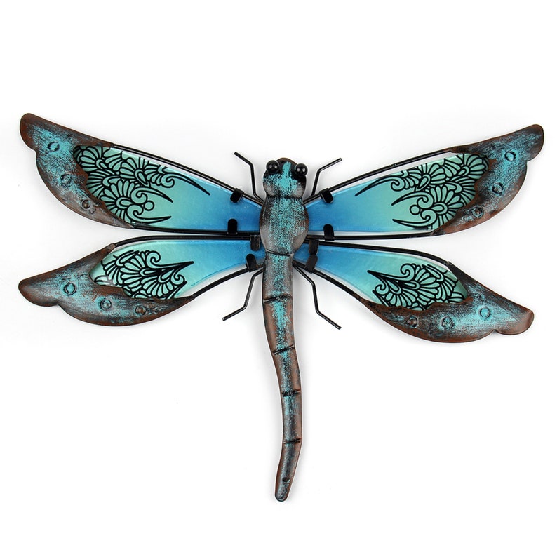 Metal Dragonfly Wall Decor Outdoor Garden Decorations Blue Etsy