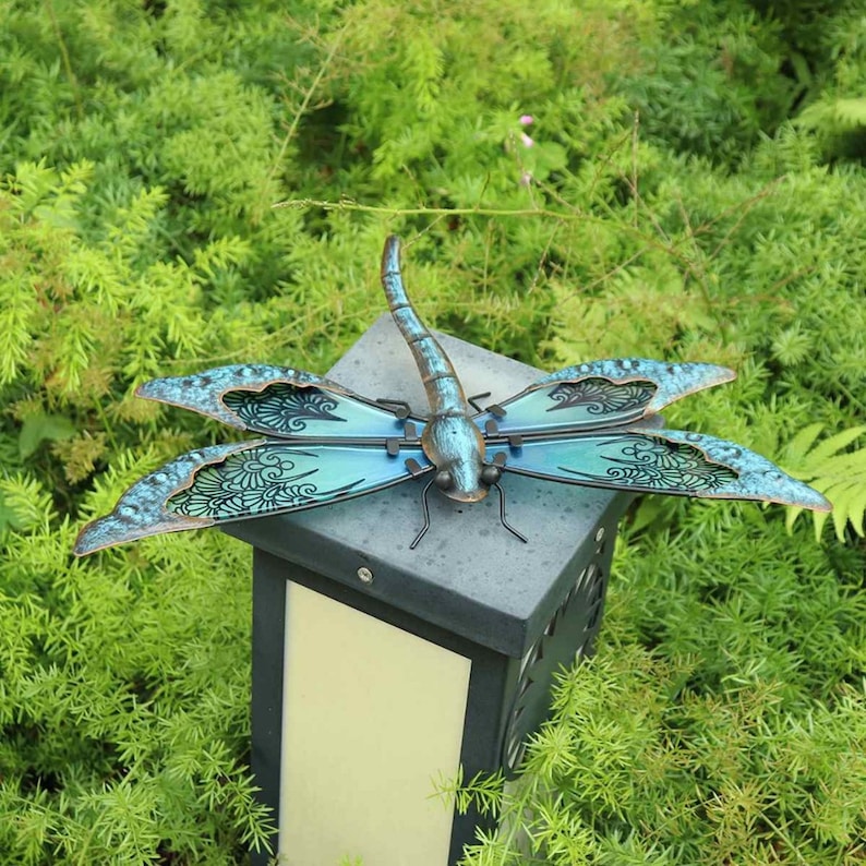Metal Dragonfly Wall Decor Outdoor Garden Decorations Blue | Etsy