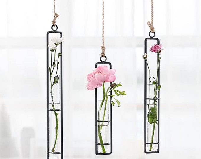 Glass Hanging Planter Water Iron Art Hydroponic Vase Etsy