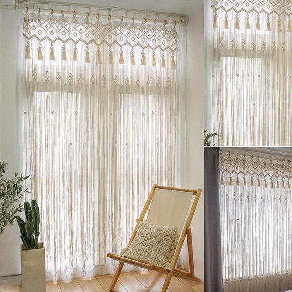 Macrame Curtain Panel for Doorway Window Handmade Woven Wall | Etsy