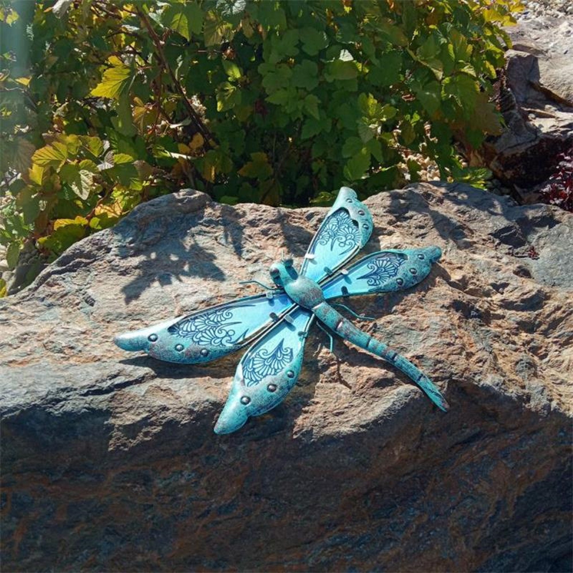 Metal Dragonfly Wall Decor Outdoor Garden Decorations Blue Etsy
