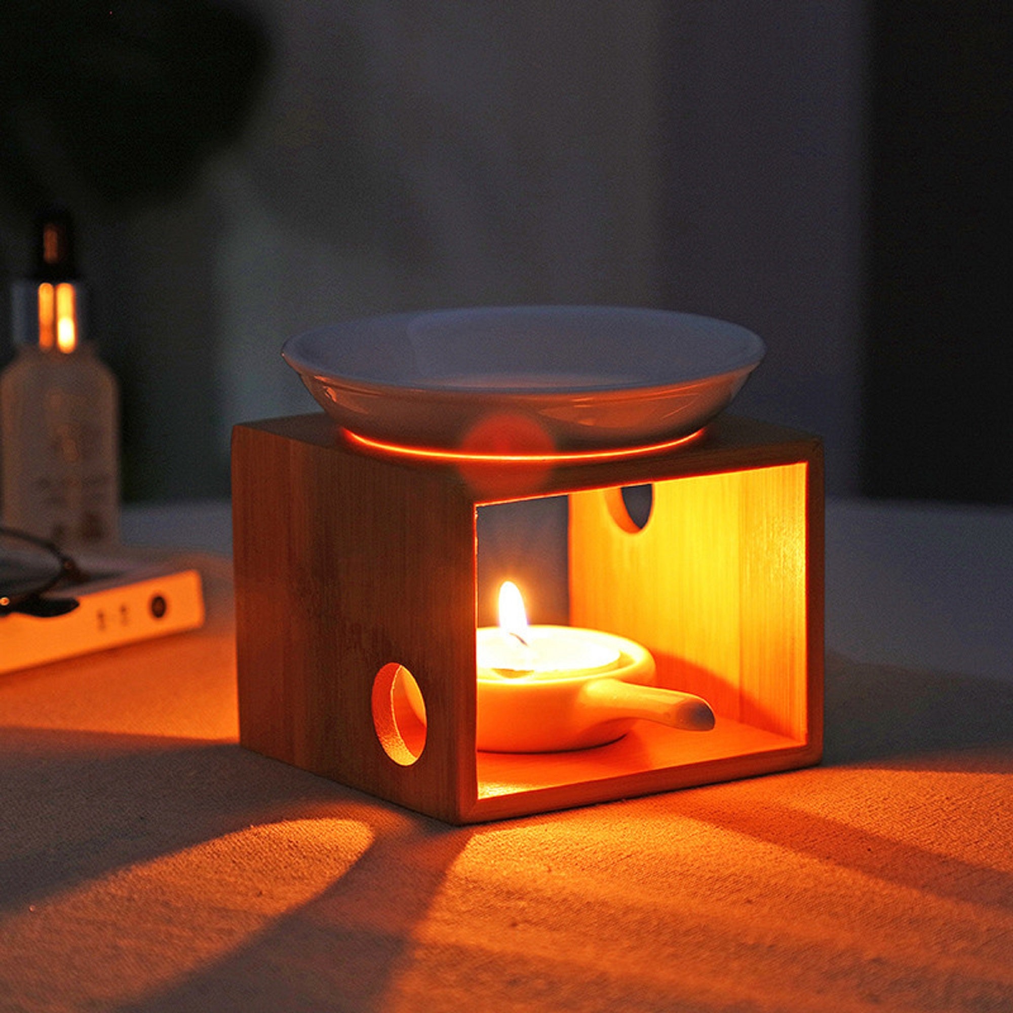 Wooden Essential Oil Burner Ceramic Tea Light Holderessential Etsy