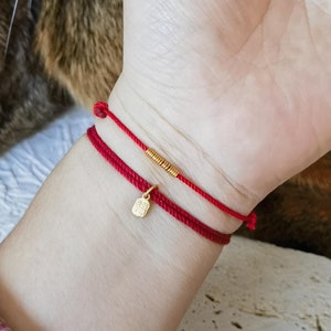 Handmade 24K Gold Bead Bracelet: Lucky Red Cotton Cord