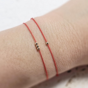 Handmade Red Cord Bracelet: 14K Gold Bead, Lucky Friendship Jewelry
