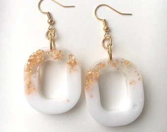 White Gold Flakes Collection- Oval Loop Earrings