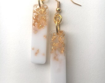 White Gold Flakes Collection - Rectangle Earrings