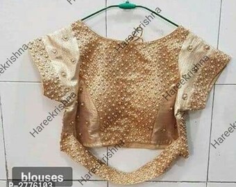 White New Designer Readymade Latest Beaded Saree Blouse Poly Silk Indian Fabric Craft Tunic Butterfly Top Sari Choli Wedding Wear For Women