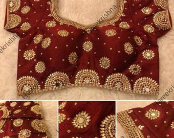 White New Designer Readymade Latest Beaded Saree Blouse Poly Silk Indian Fabric Craft Tunic Butterfly Top Sari Choli Wedding Wear For Women