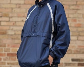 Vintage Nike Navy Anorak Jacket, Minimalist 1/3 Zip (Size 2XL)