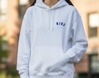 Vintage 90s NIKE Hoodie, White Embroidered Logo, USA Made (Size M)