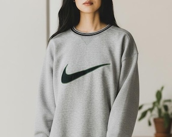 Vintage 90s NIKE Besticktes Big Swoosh Crewneck Sweatshirt, Grösse L