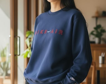 Vintage Nike Air Embroidered Big Logo Sweater Pullover Long Sleeve Sweatshirt Size L Rare!!