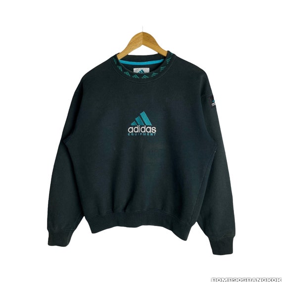 Rarevintage 90s Adidas Equipment Embroidered Big Logo Performance Black Crewneck Pullover Long Sleeve Sweatshirt Size M Kids Etsy