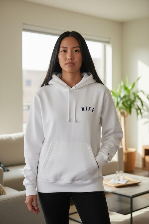 パーカー NIKE 90s Made in USA Graphic Hoodie Vintage 90s NIKE Hoodie, White Embroidered Logo, USA Made (size M