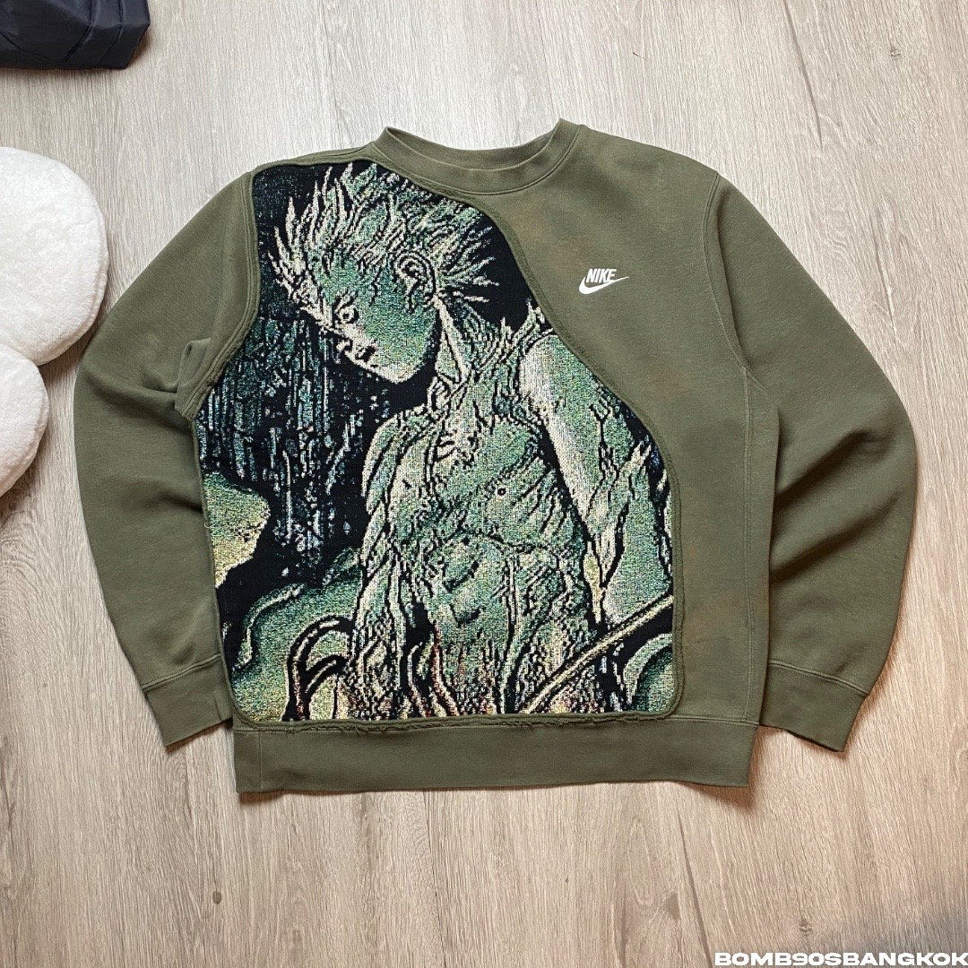 Re-worked NIKE Club Green X Anime Pullover Long Sleeve Re-worked NIKE Club Green X Anime Pullover Long Sleeve