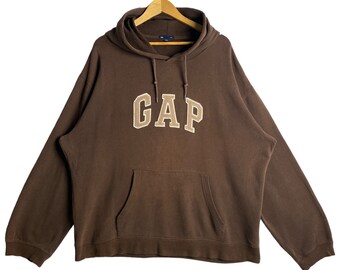 Rarevintage 90s GAP Brown Hoodie Embroidered Biglogo Sweater - Etsy