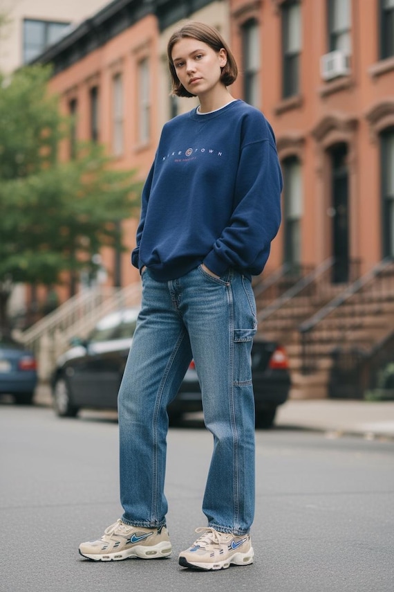 Vintage 90s Nike Town Crewneck Sweater, Embroidered Pullover (size