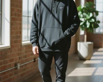 Vintage 00s NIKE Essential Black Half Zip Hoodie Embroidered Mini