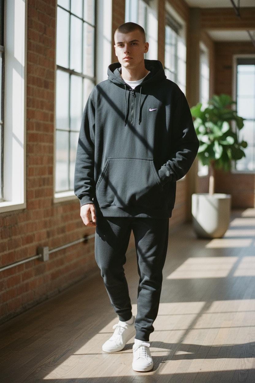 Vintage 00s NIKE Essential Black Half Zip Hoodie Embroidered Mini