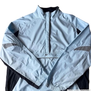 Authentic!! Y2K NIKE Blue Central Swoosh Embroidered / 2000s Nike Windbreaker Jacket / VTG Nike Blue Anorak Jacket Outfit.