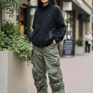 Vintage 90s Nike Fleece Jacket, Black and White Embroidered Logo, Size L image 2