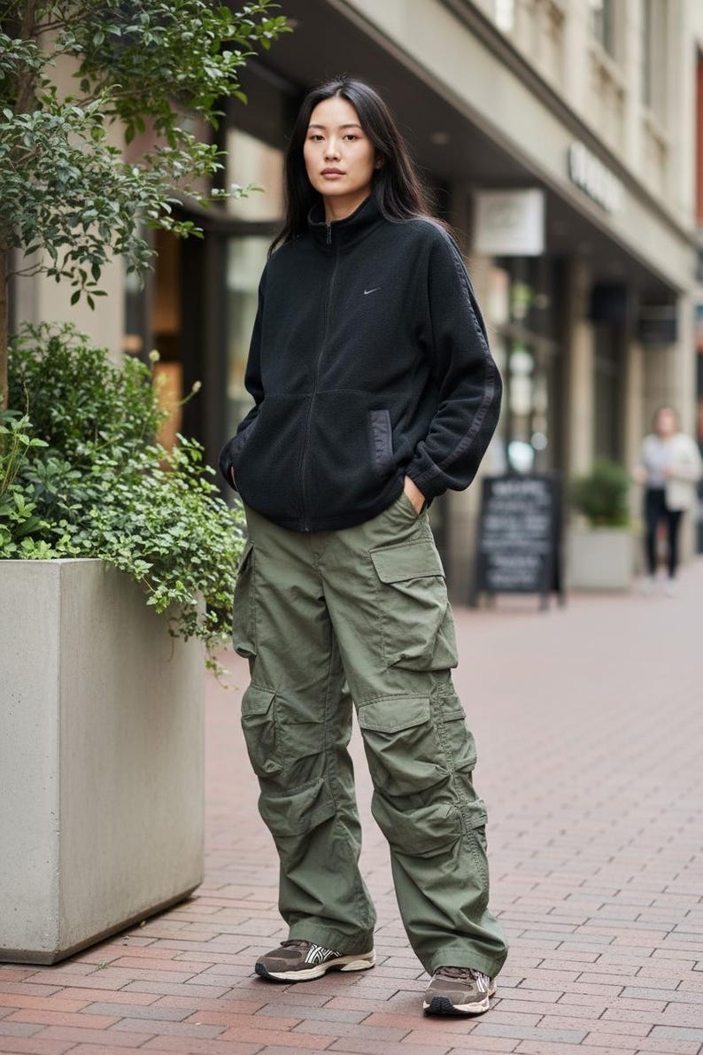 Vintage 90s Nike Fleece Jacket, Black and White Embroidered Logo, Size L image 2