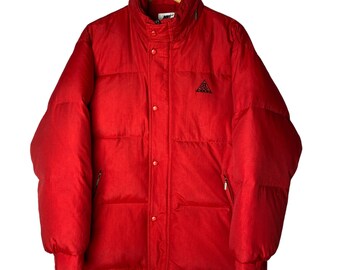 Vintage 90s Nike ACG Goose Down Puffer Jacket, Red Black, Size L