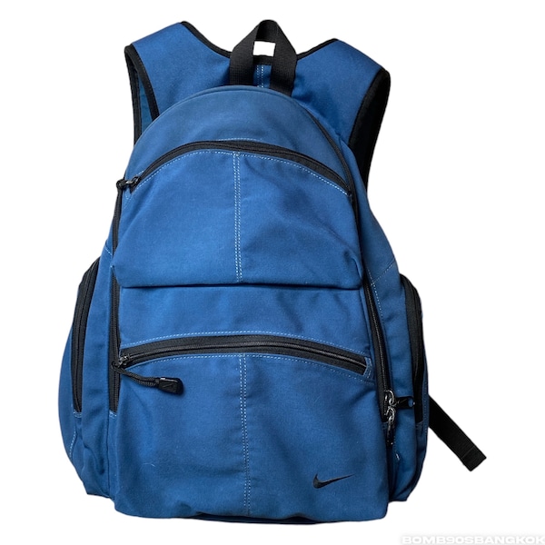 Rare!! Vintage NIKE Mini Swoosh Bag Two Strap Shoulder Backpack Ocean Blue and Black / 5 pocket Y2K