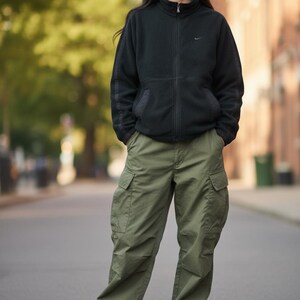 Vintage 90s Nike Fleece Jacket, Black and White Embroidered Logo, Size L image 3