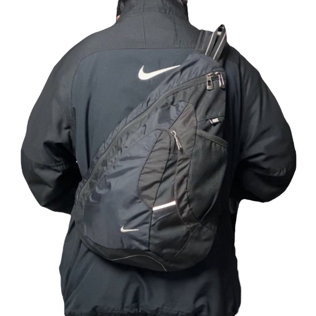 Rare!! Vintage NIKE Mini Swoosh Sling Bag Single Strap Crossbody Shoulder Backpack Black Y2K