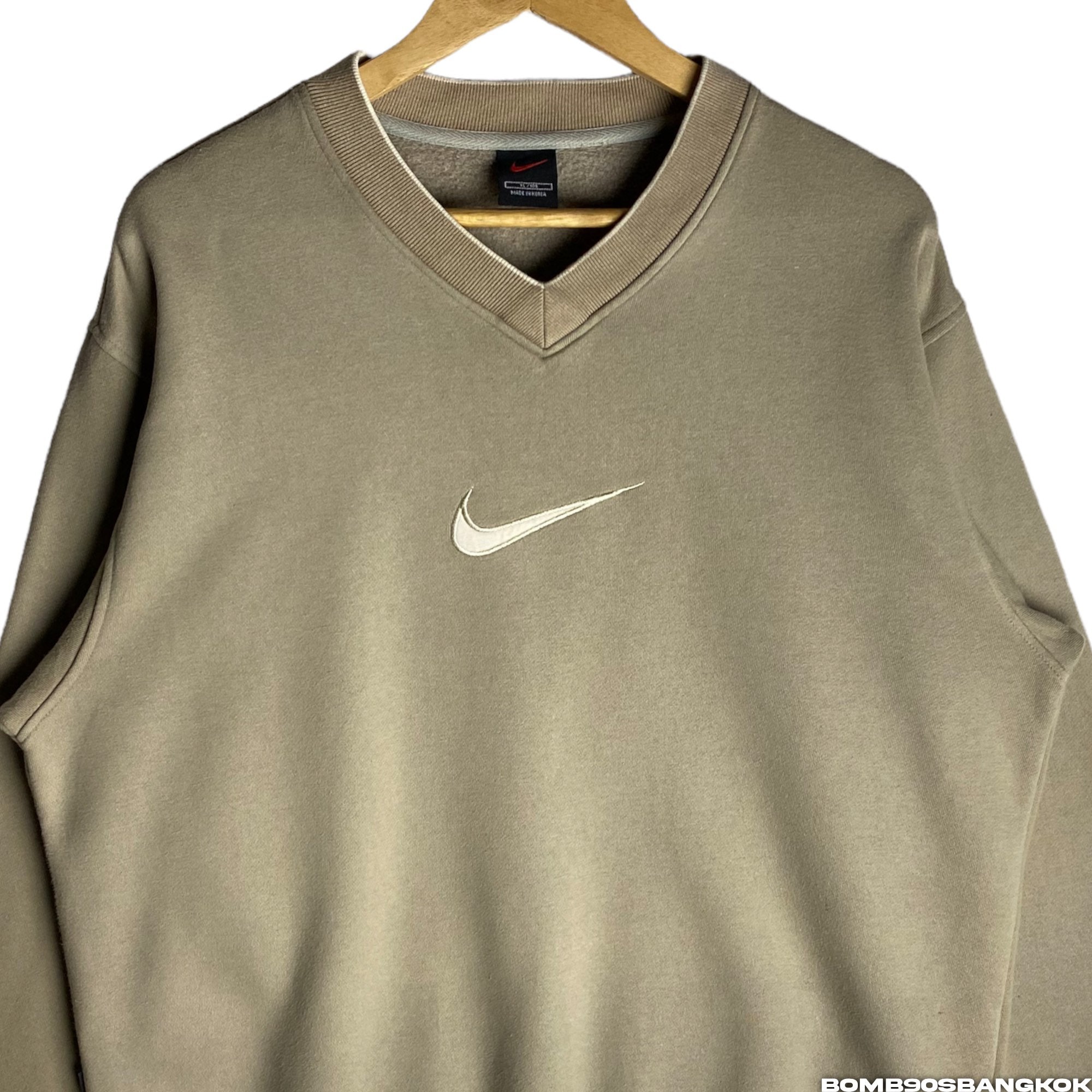 Rare!!vintage 90s NIKE Center Logo Swoosh Beige Embroidered
