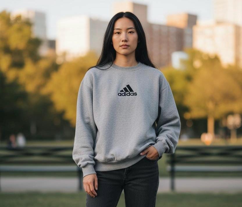 Vintage 90s Adidas Crewneck Sweatshirt: Embroidered Logo, Size M